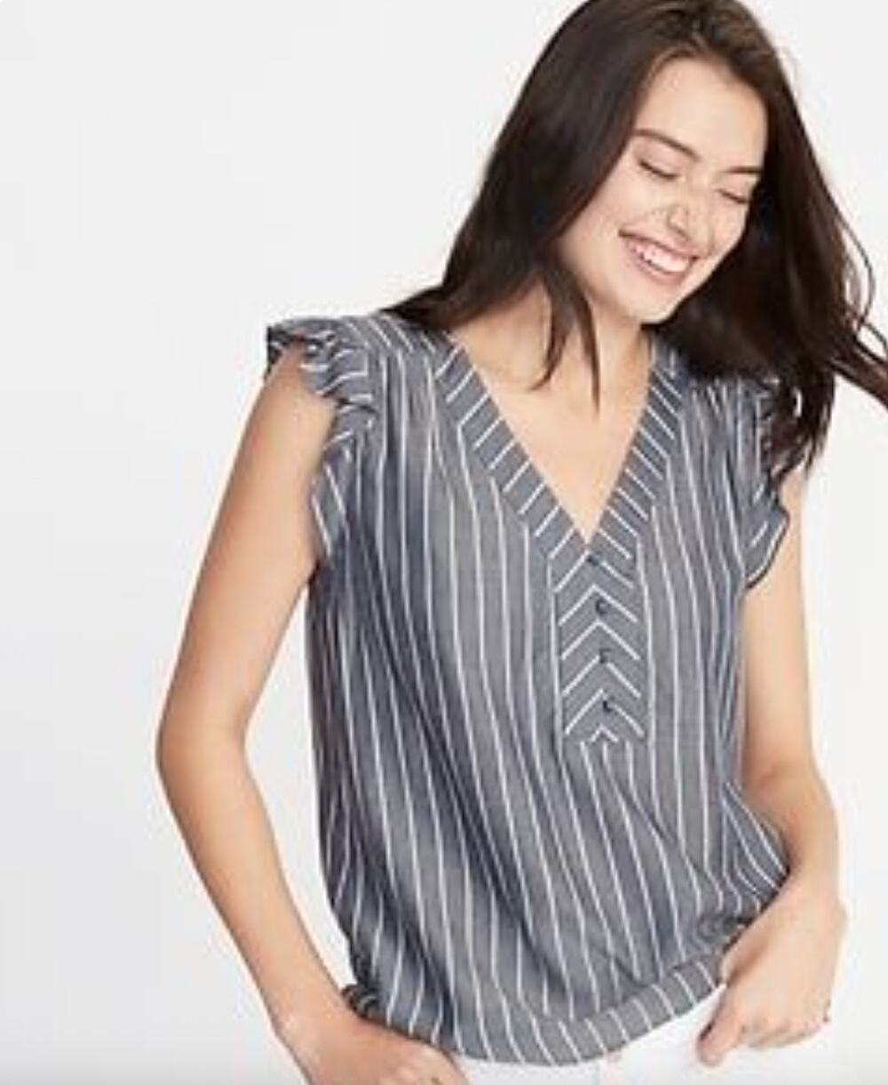 Old Navy V-Neck Stripe Cap Sleeve Blouse Size XXL Coastal Nautical Casual Party